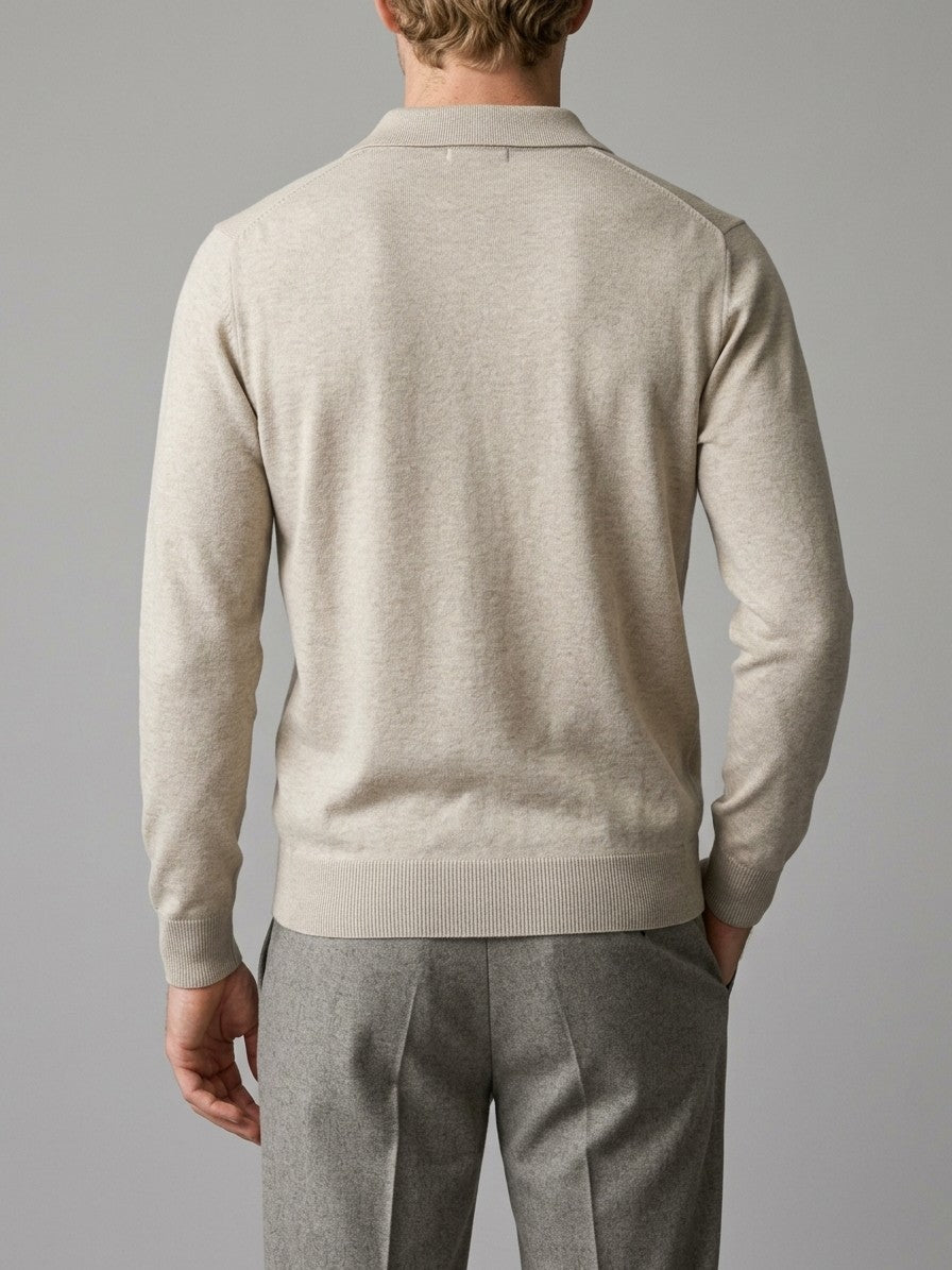 Sanremo Men's Long-Sleeve Knit Polo — beige — back