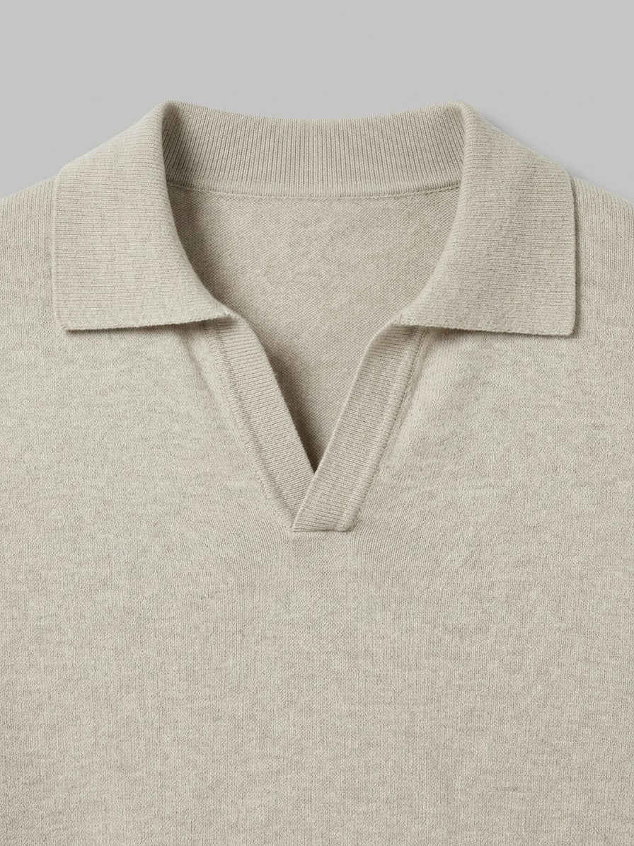 Sanremo Men's Long-Sleeve Knit Polo — beige — detail-collar