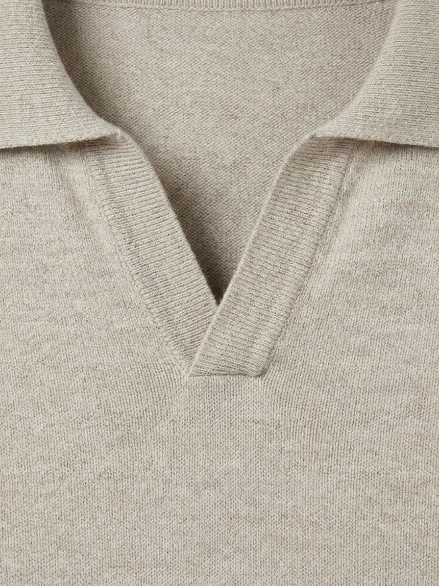 Sanremo Men's Long-Sleeve Knit Polo — beige — detail