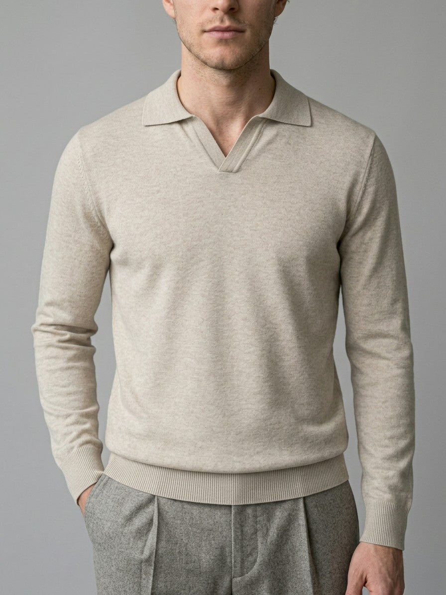 Sanremo Men's Long-Sleeve Knit Polo — beige — front