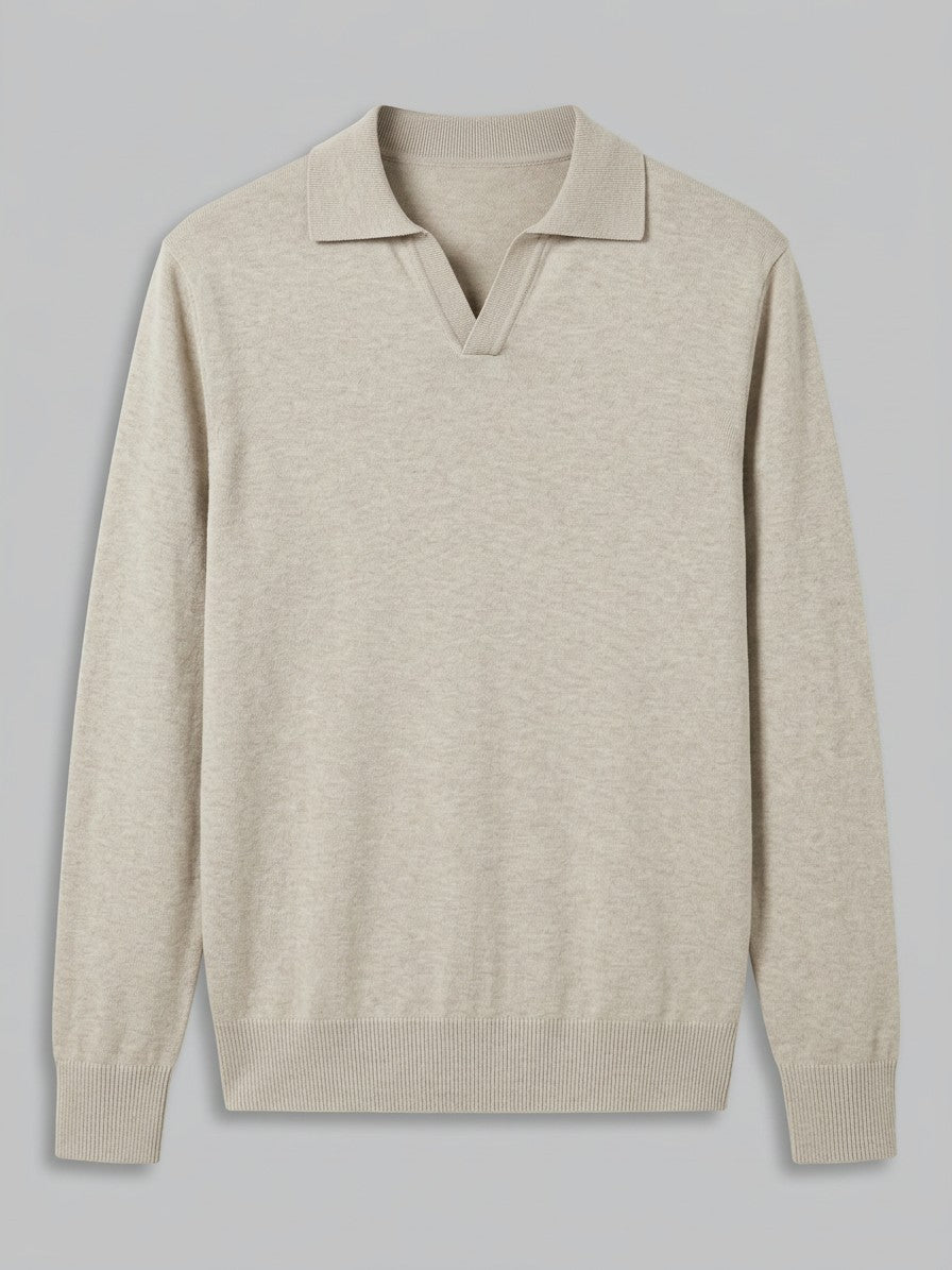Sanremo Men's Long-Sleeve Knit Polo — beige — packshot