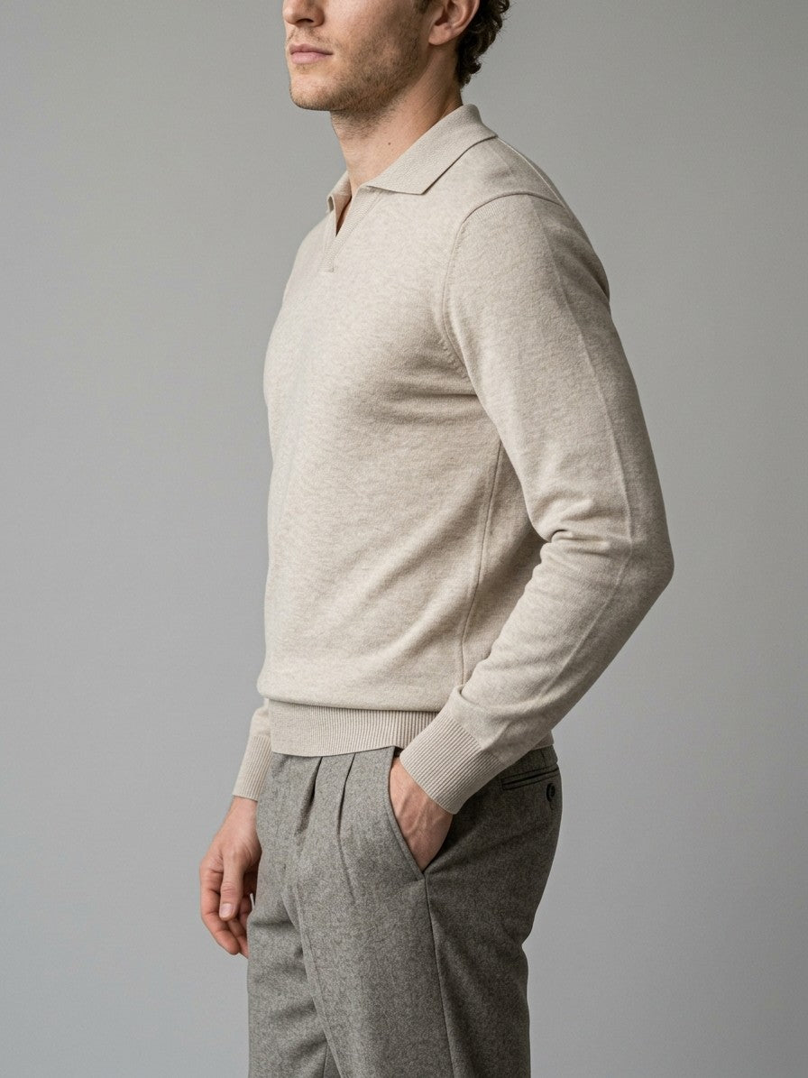 Sanremo Men's Long-Sleeve Knit Polo — beige — side