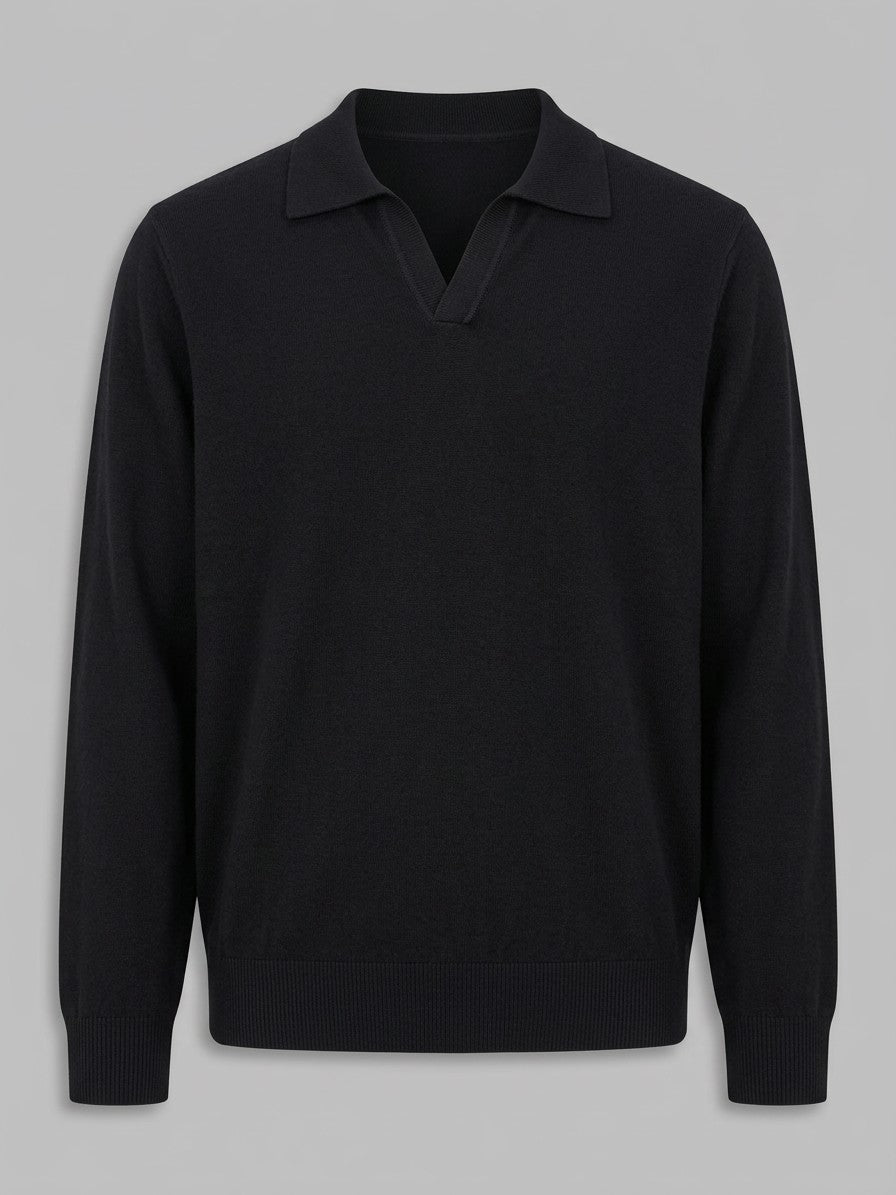 Sanremo Men's Long-Sleeve Knit Polo — black — packshot