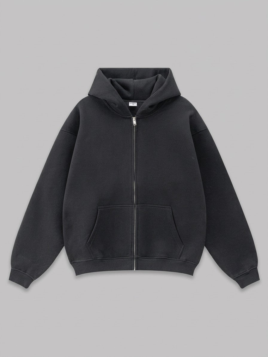 Sansepolcro Men's Oversized Heavyweight Zip Up Hoodie — black — packshot