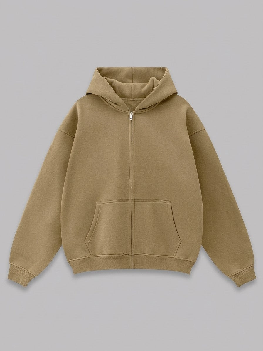 Sansepolcro Men's Oversized Heavyweight Zip Up Hoodie — camel — packshot