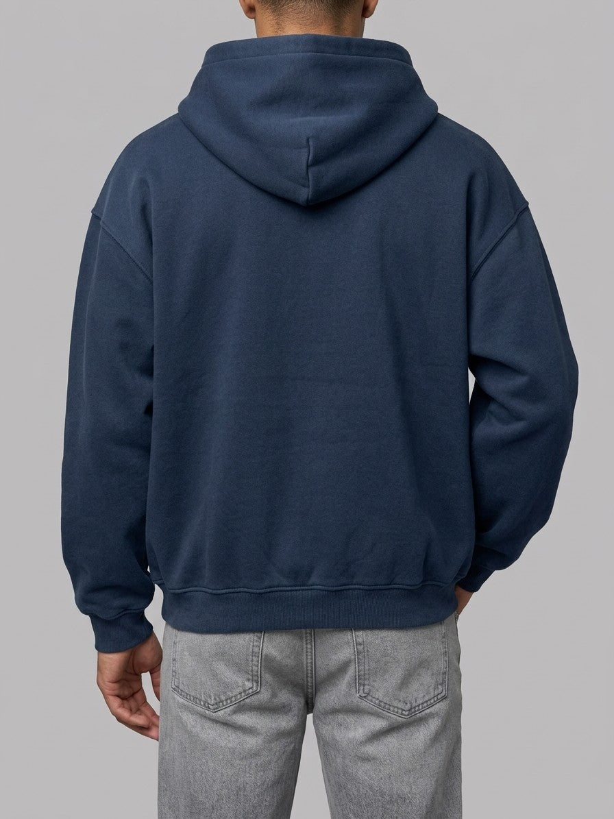 Sansepolcro Men's Oversized Heavyweight Zip Up Hoodie — navy — back