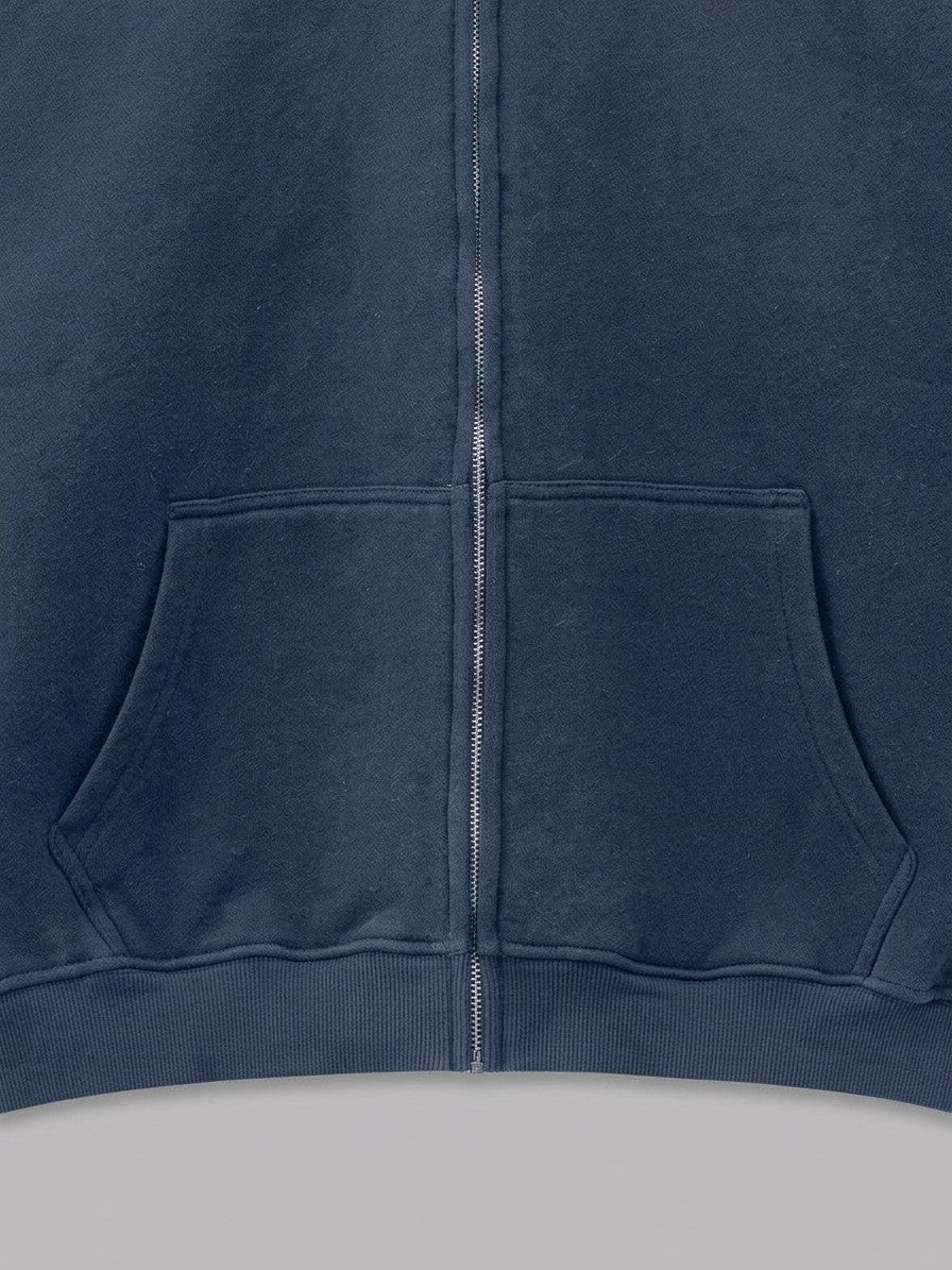 Sansepolcro Men's Oversized Heavyweight Zip Up Hoodie — navy — detail-2