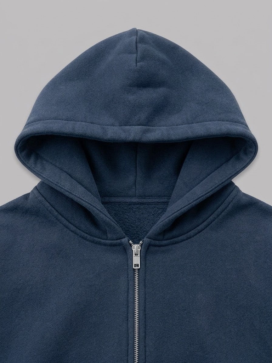 Sansepolcro Men's Oversized Heavyweight Zip Up Hoodie — navy — detail