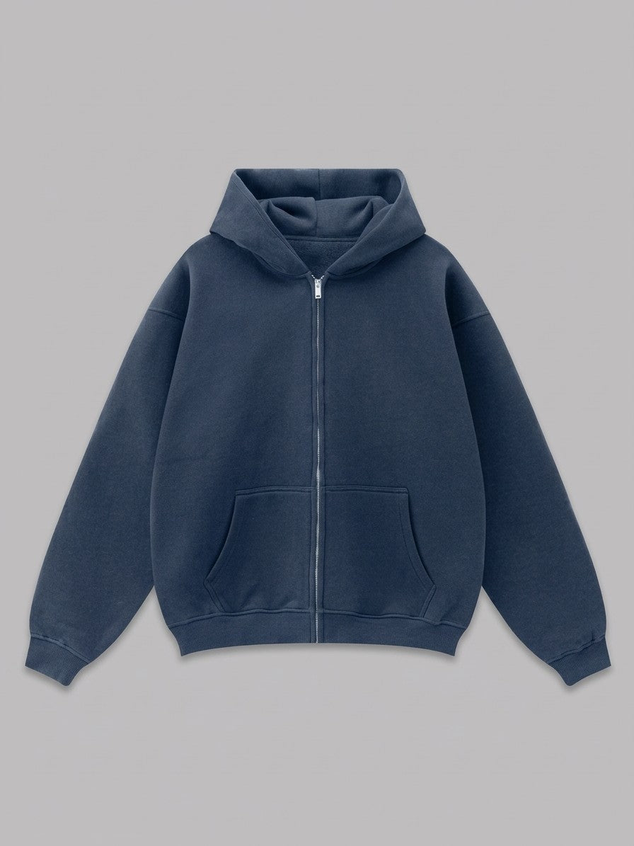 Sansepolcro Men's Oversized Heavyweight Zip Up Hoodie — navy — packshot