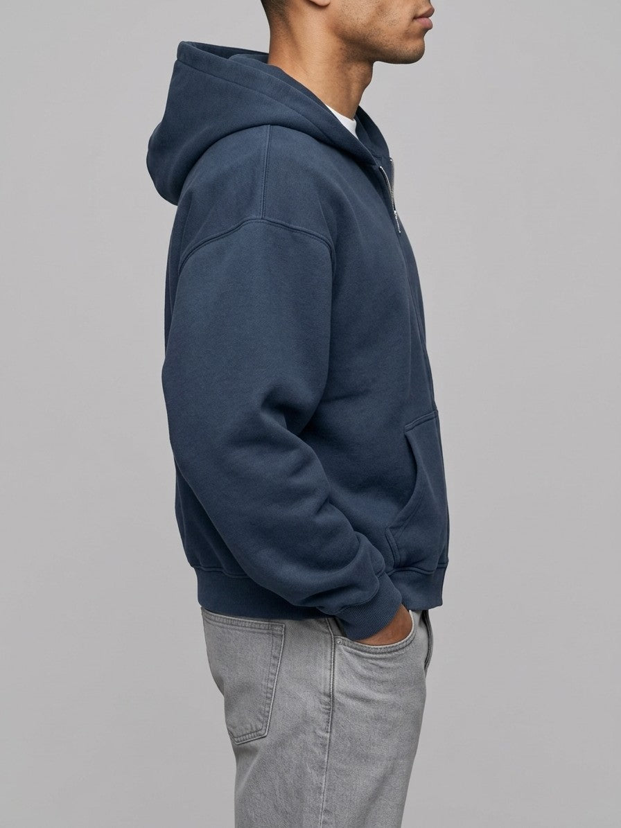 Sansepolcro Men's Oversized Heavyweight Zip Up Hoodie — navy — side