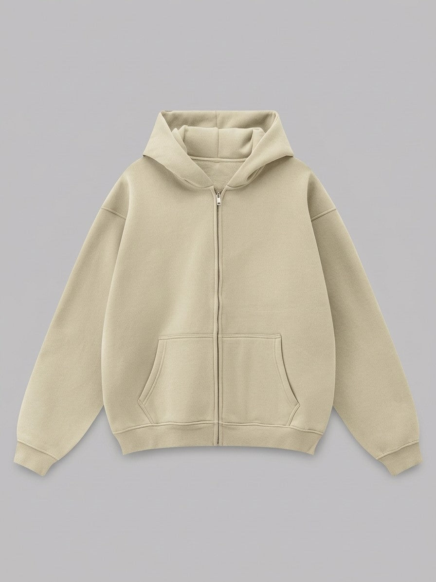 Sansepolcro Men's Oversized Heavyweight Zip Up Hoodie — sand — packshot