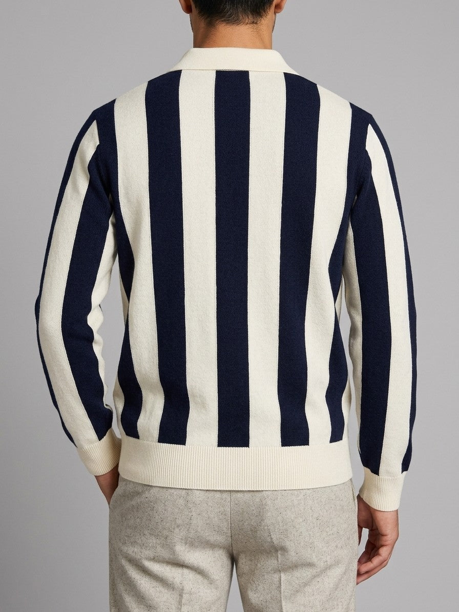 Santarcangelo Men's Chest-Panel Stripe Knit Polo — navycream — back