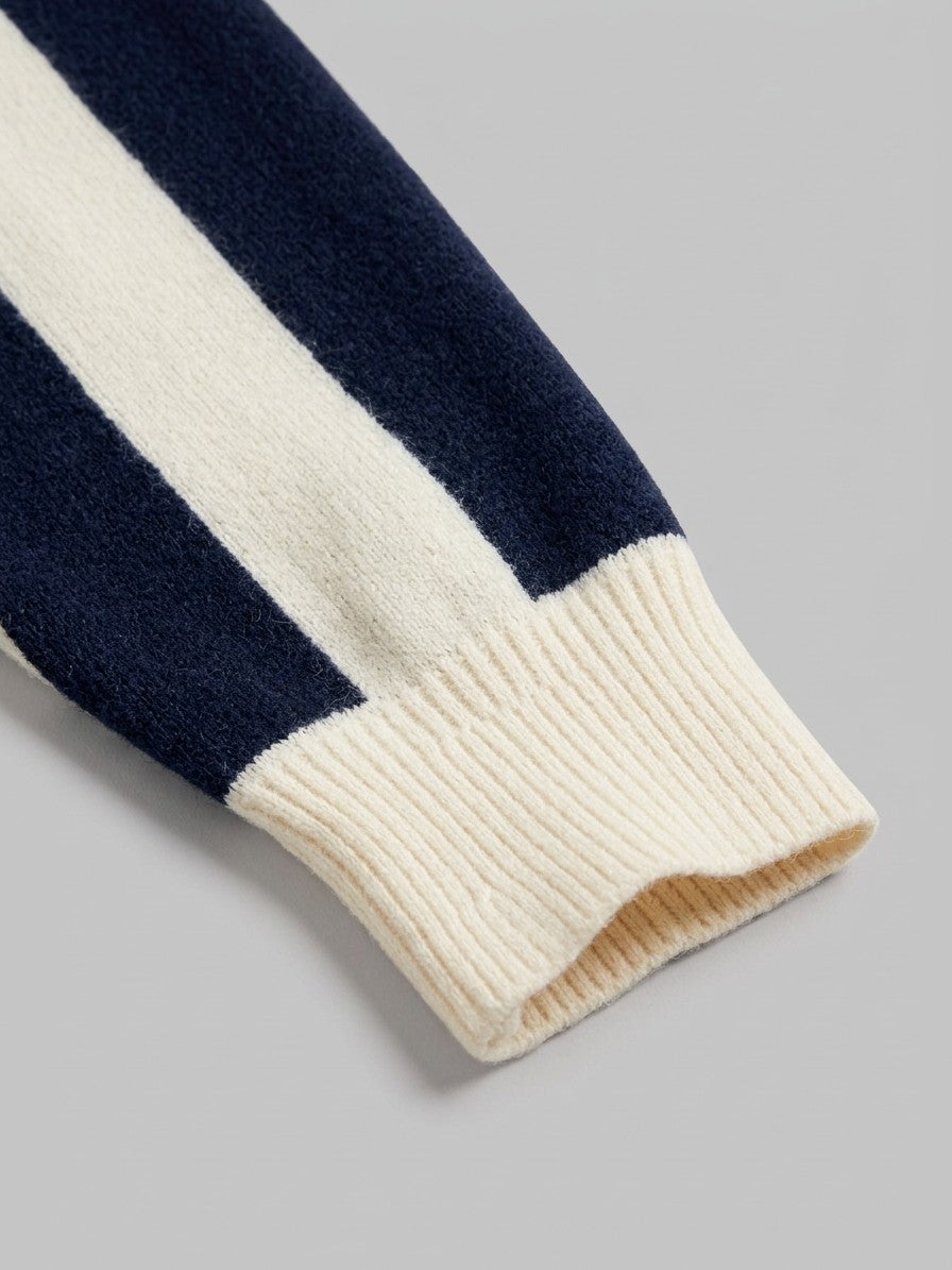 Santarcangelo Men's Chest-Panel Stripe Knit Polo — navycream — detail-collar