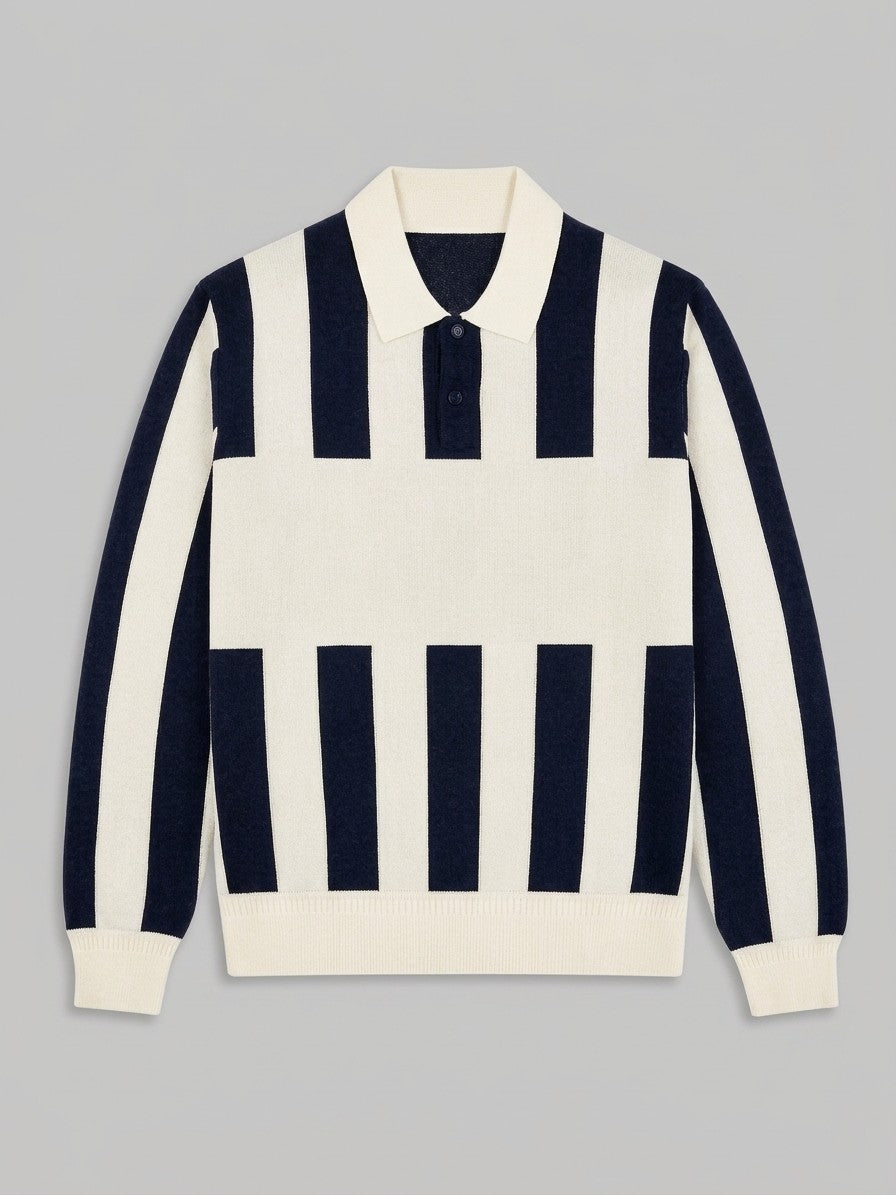 Santarcangelo Men's Chest-Panel Stripe Knit Polo — navycream — packshot