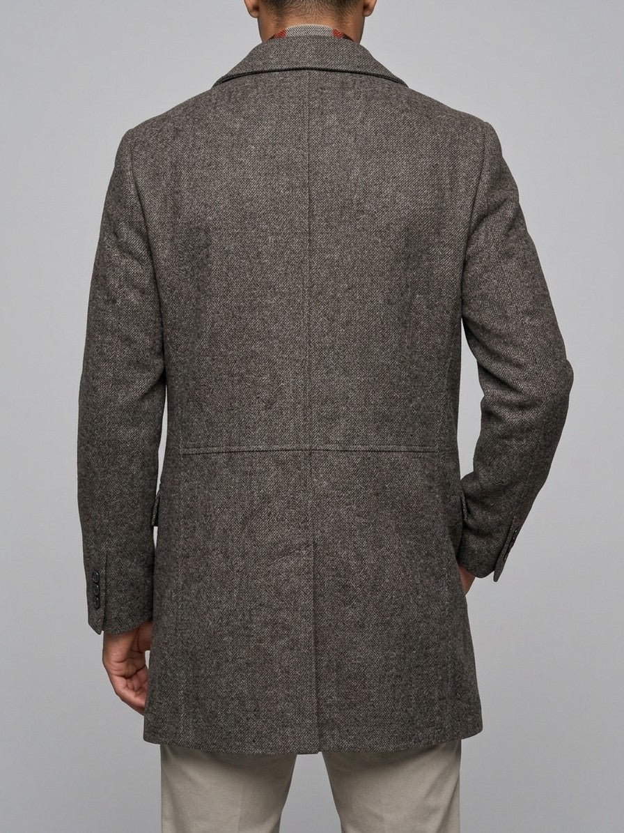 Santeramo Men's Detachable Scarf Wool Overcoat — brownmelange — back