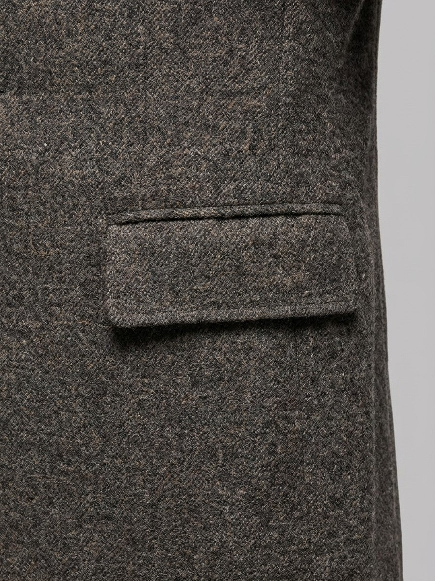 Santeramo Men's Detachable Scarf Wool Overcoat — brownmelange — detail-2
