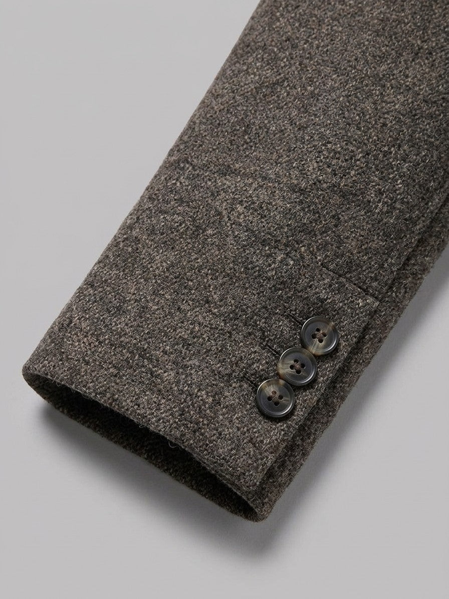 Santeramo Men's Detachable Scarf Wool Overcoat — brownmelange — detail-collar