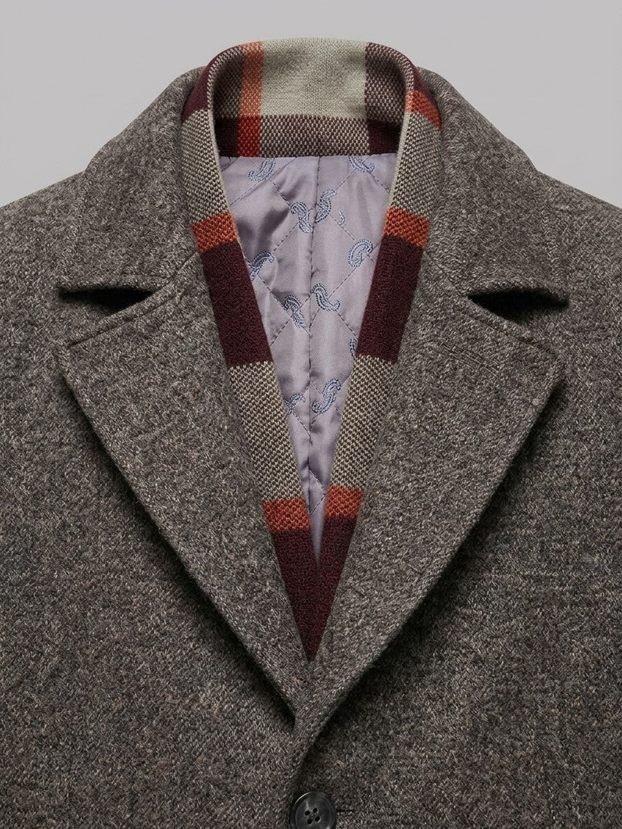 Santeramo Men's Detachable Scarf Wool Overcoat — brownmelange — detail