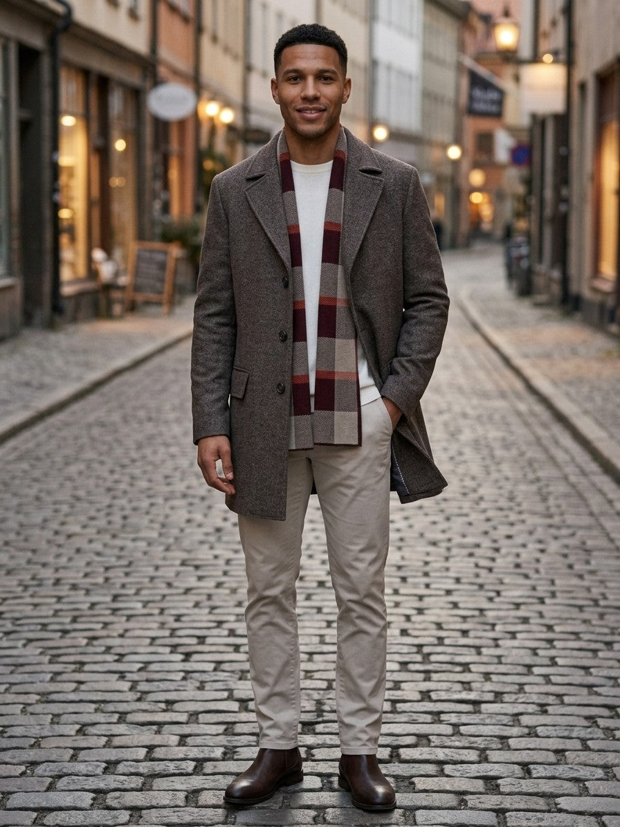 Santeramo Men's Detachable Scarf Wool Overcoat — brownmelange — lifestyle