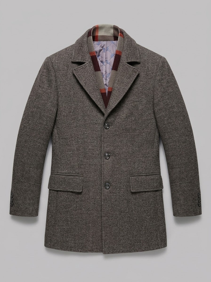 Santeramo Men's Detachable Scarf Wool Overcoat — brownmelange — packshot