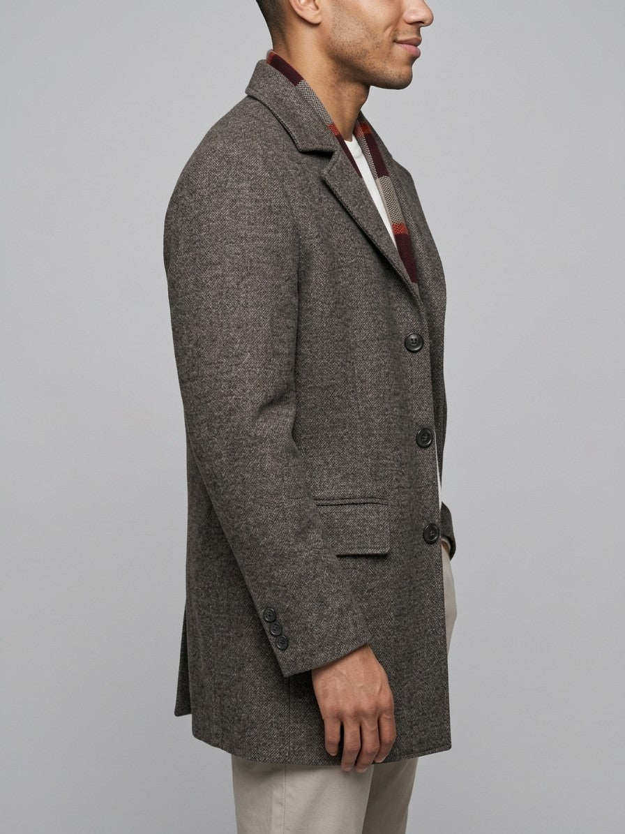 Santeramo Men's Detachable Scarf Wool Overcoat — brownmelange — side