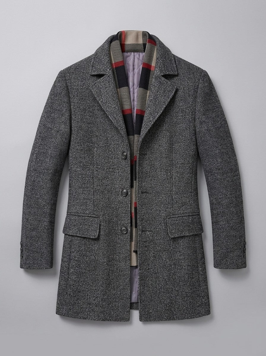 Santeramo Men's Detachable Scarf Wool Overcoat — charcoalmelange — packshot