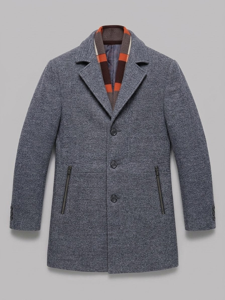 Santeramo Men's Detachable Scarf Wool Overcoat — slatemelange — packshot