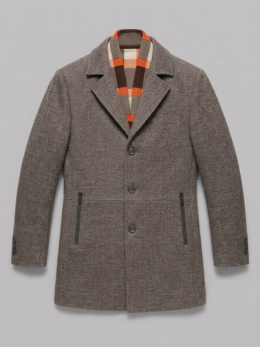 Santeramo Men's Detachable Scarf Wool Overcoat — taupemelange — packshot