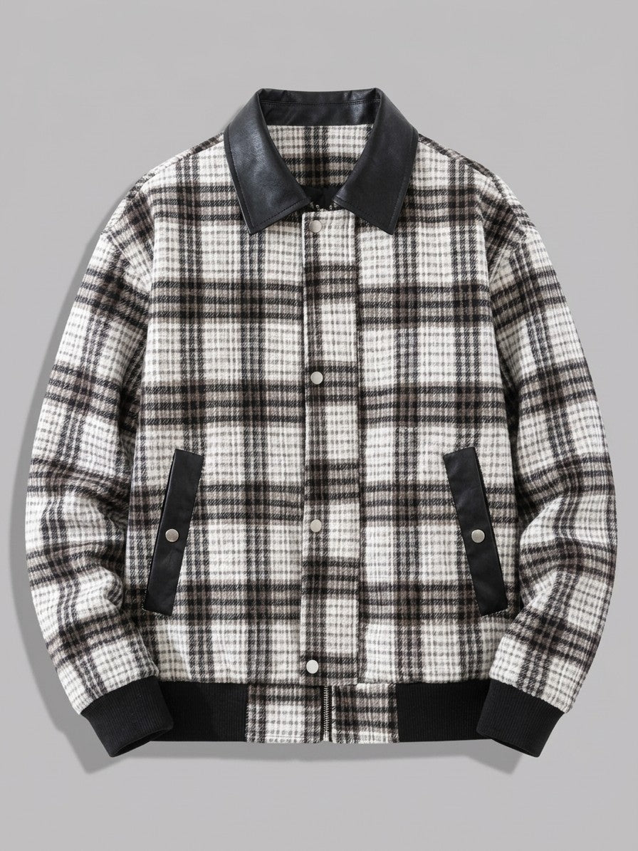 Sappada Men's Textured Plaid Bomber Jacket — black — packshot