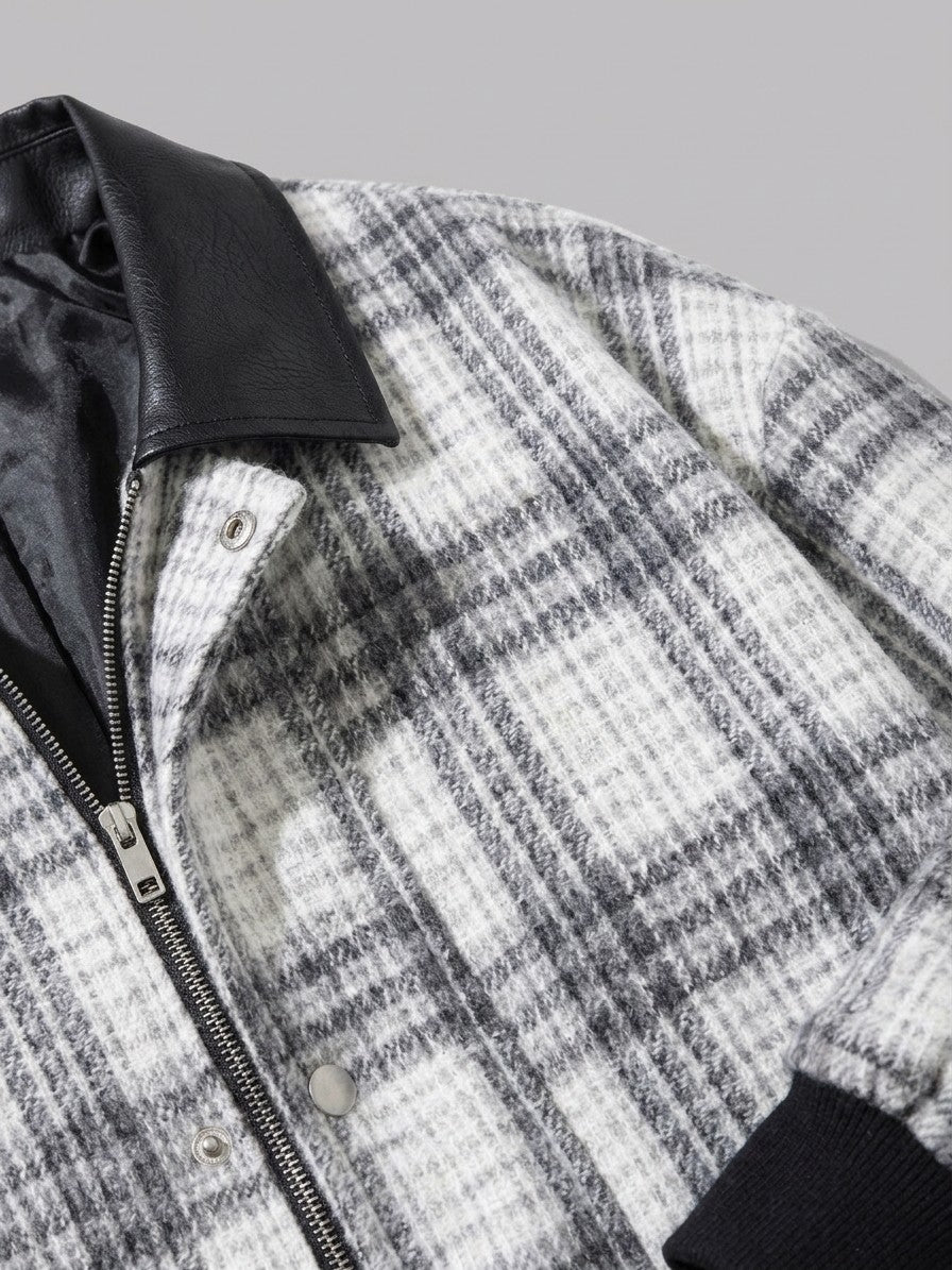 Sappada Men's Textured Plaid Bomber Jacket — whitegray — detail