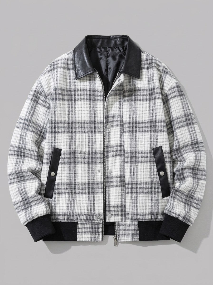 Sappada Men's Textured Plaid Bomber Jacket — whitegray — packshot