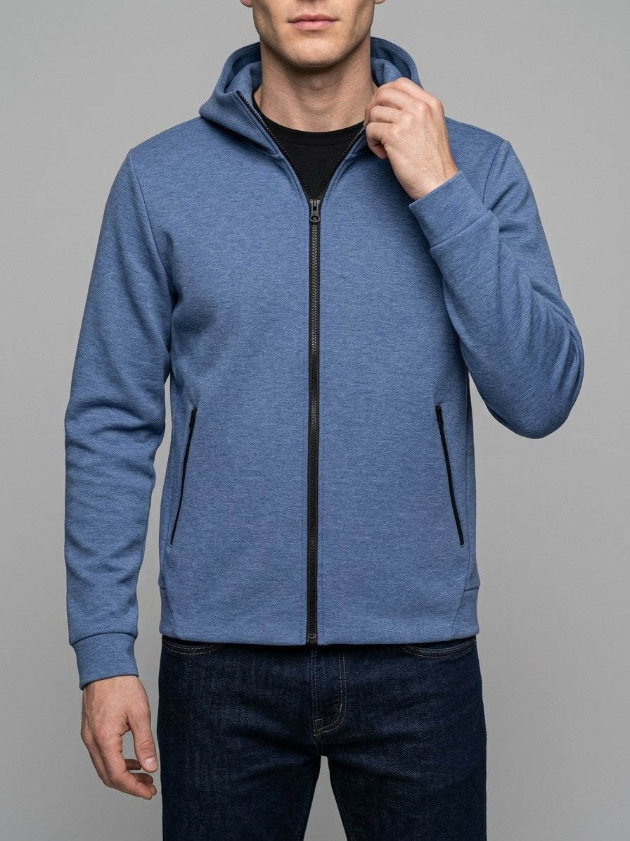 Sarnano Men's Tech Fleece Zip Up Hoodie — heatherblue — front