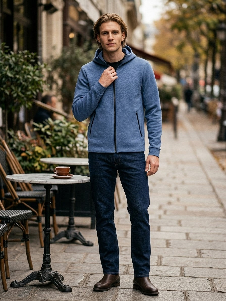 Sarnano Men's Tech Fleece Zip Up Hoodie — heatherblue — lifestyle
