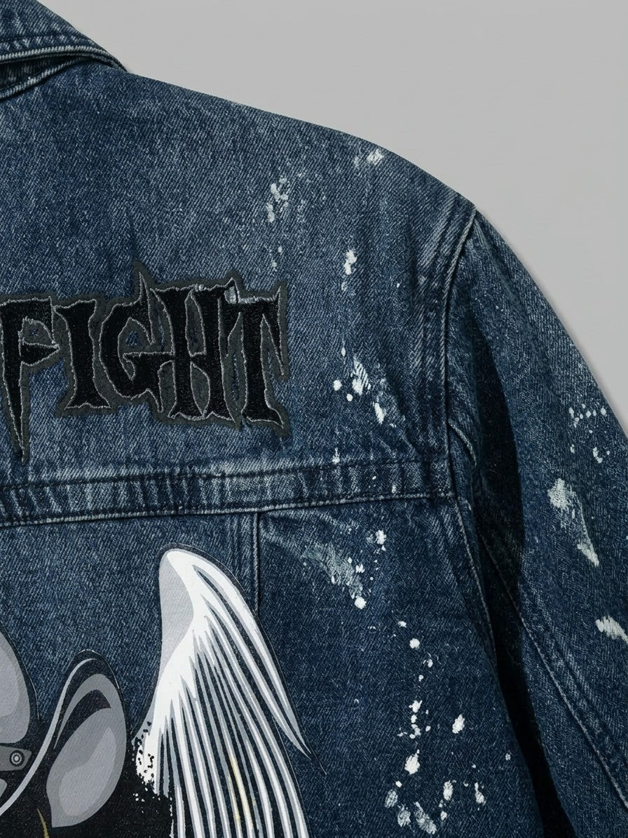 Sarnico Men's Graphic Back Denim Jacket — dark — detail