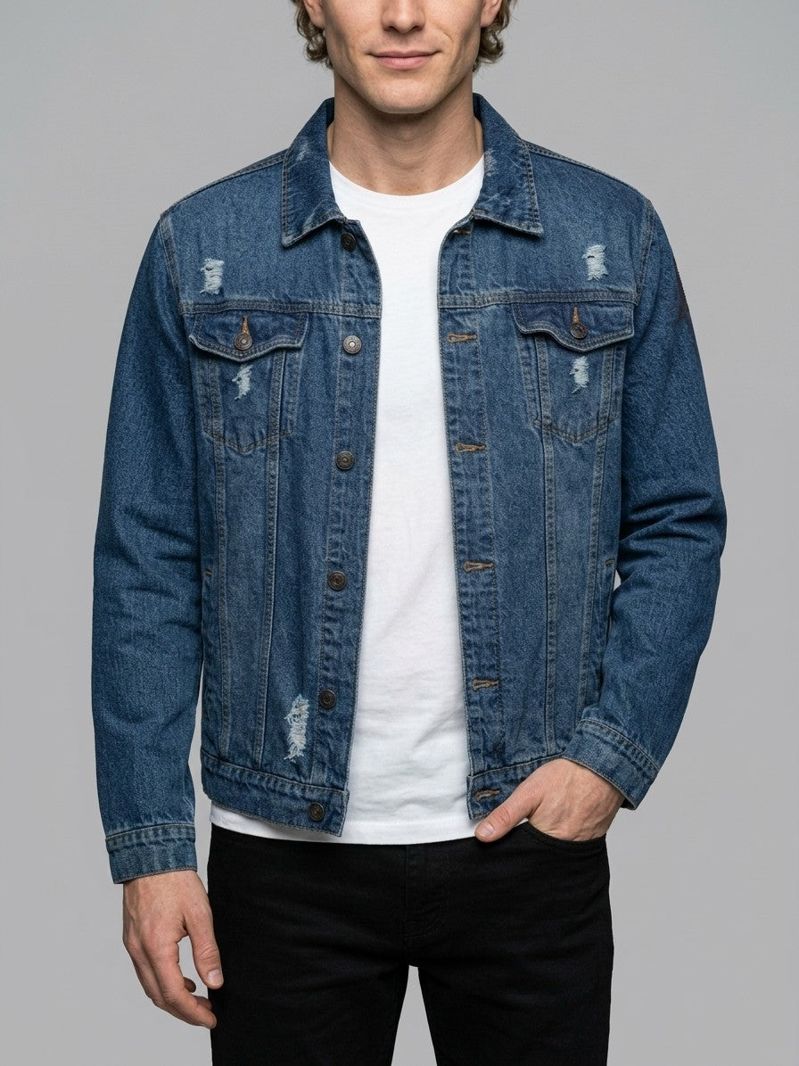 Sarnico Men's Graphic Back Denim Jacket — dark — front — v2