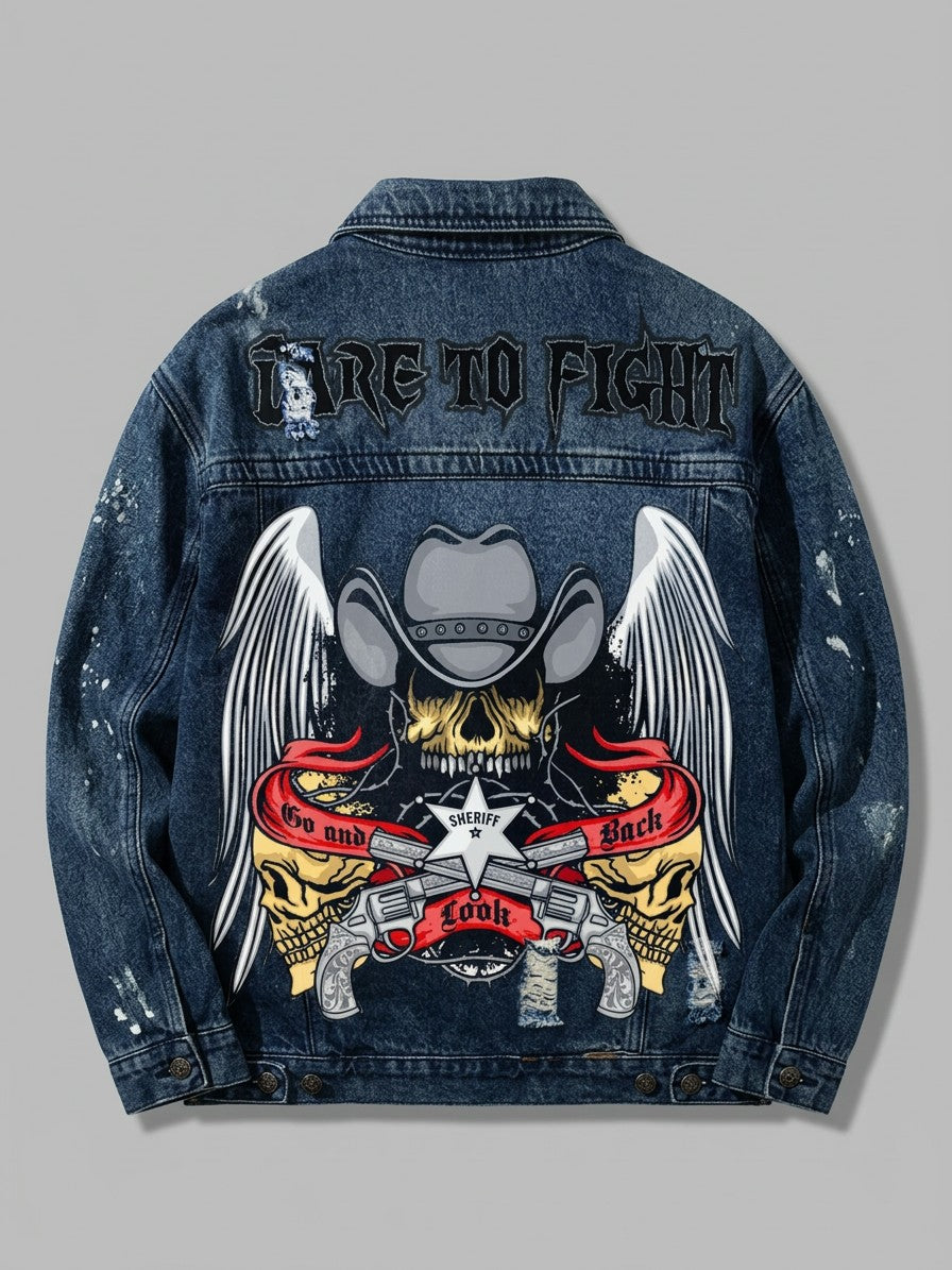 Sarnico Men's Graphic Back Denim Jacket — dark — packshot