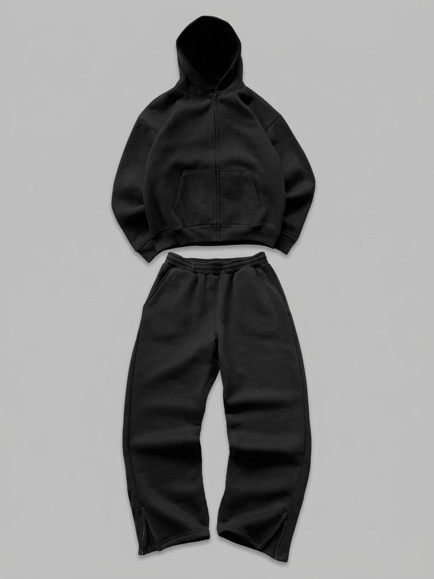 Saronno Men's Cropped Zip Hoodie & Jogger Set — black — packshot