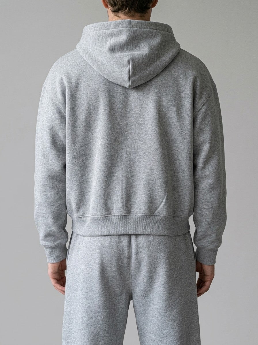 Saronno Men's Cropped Zip Hoodie & Jogger Set — heathergrey — closeback