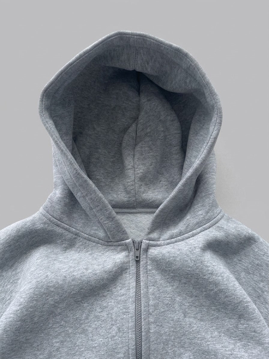 Saronno Men's Cropped Zip Hoodie & Jogger Set — heathergrey — detail-collar
