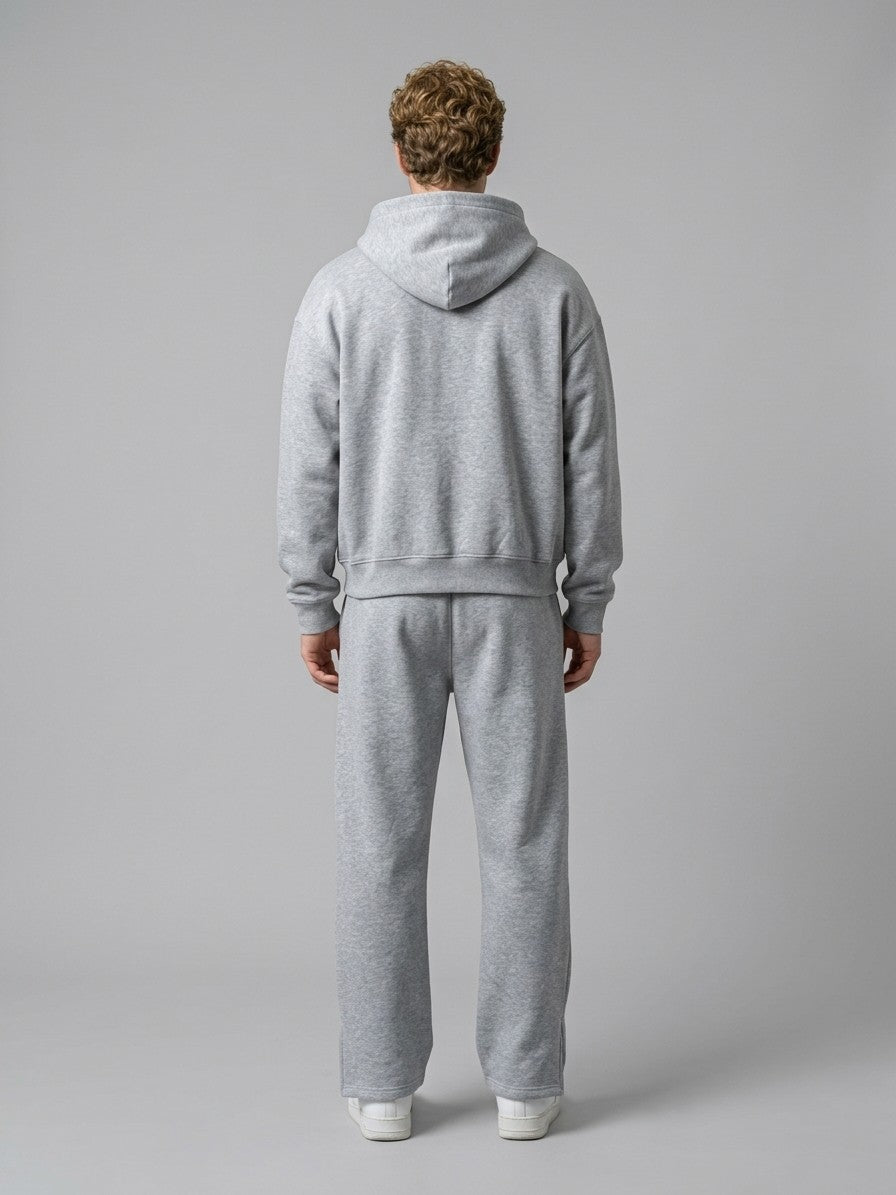 Saronno Men's Cropped Zip Hoodie & Jogger Set — heathergrey — fullback