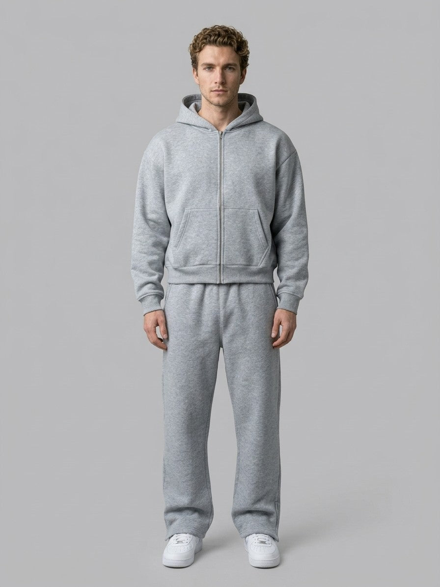 Saronno Men's Cropped Zip Hoodie & Jogger Set — heathergrey — fullfront