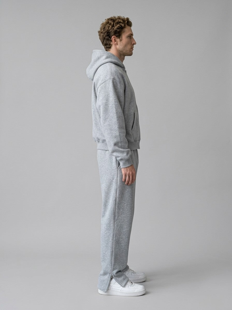 Saronno Men's Cropped Zip Hoodie & Jogger Set — heathergrey — fullside