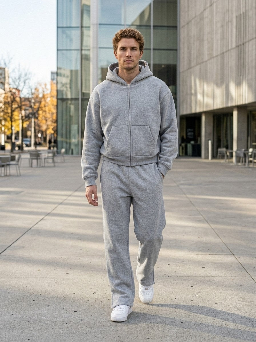 Saronno Men's Cropped Zip Hoodie & Jogger Set — heathergrey — lifestyle
