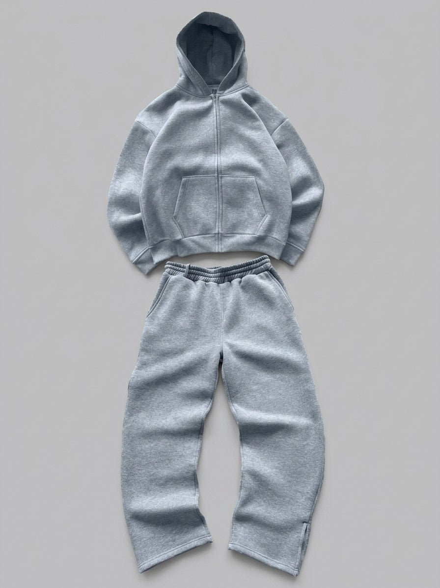 Saronno Men's Cropped Zip Hoodie & Jogger Set — heathergrey — packshot