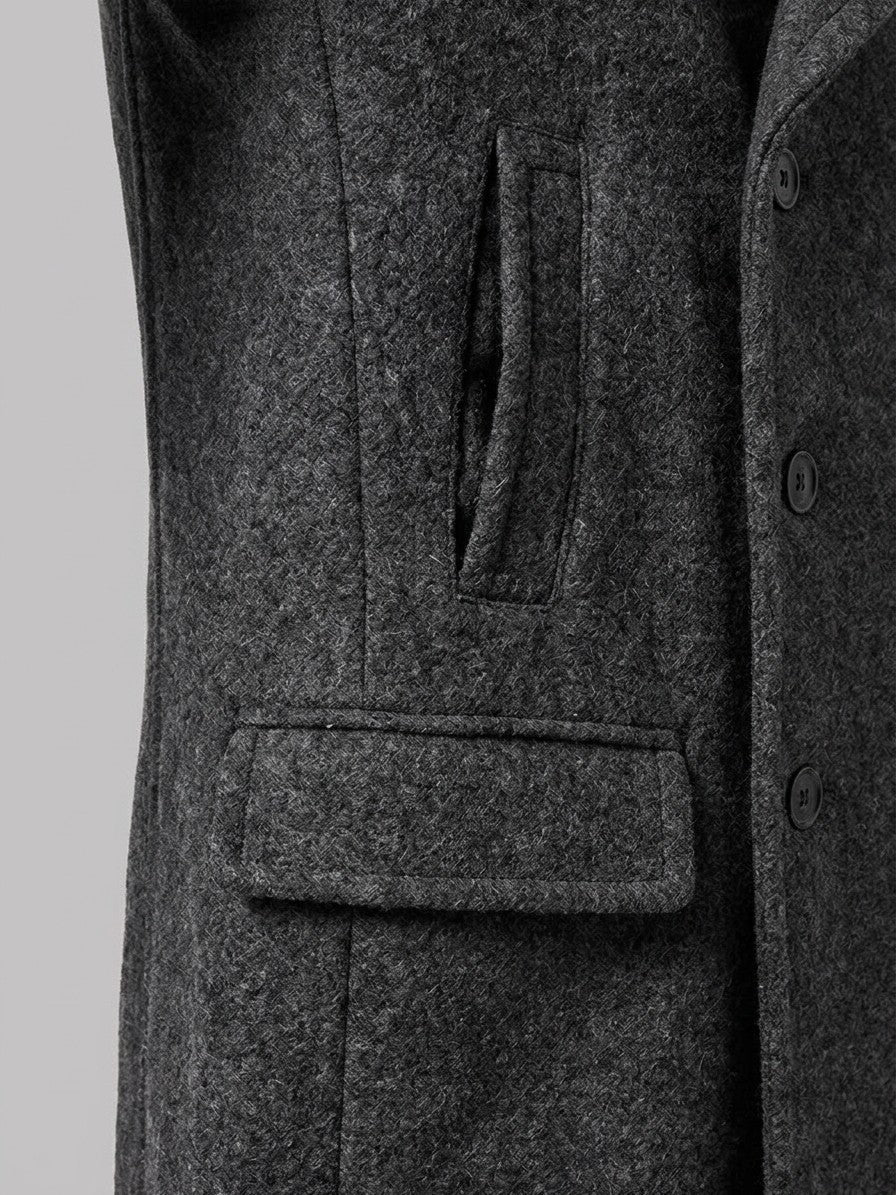 Sarteano Men's Textured Double-Breasted Overcoat — charcoal — detail-2