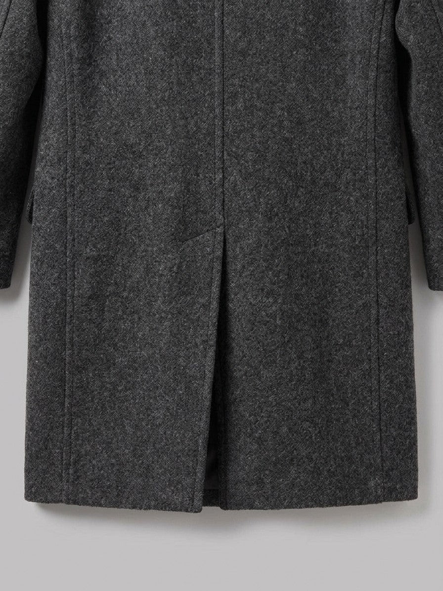 Sarteano Men's Textured Double-Breasted Overcoat — charcoal — detail-collar