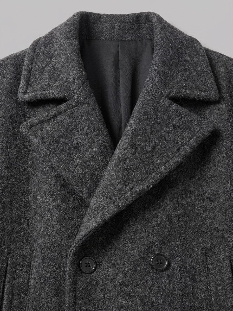 Sarteano Men's Textured Double-Breasted Overcoat — charcoal — detail