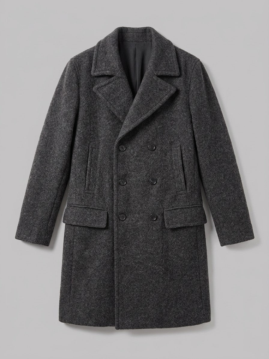 Sarteano Men's Textured Double-Breasted Overcoat — charcoal — packshot