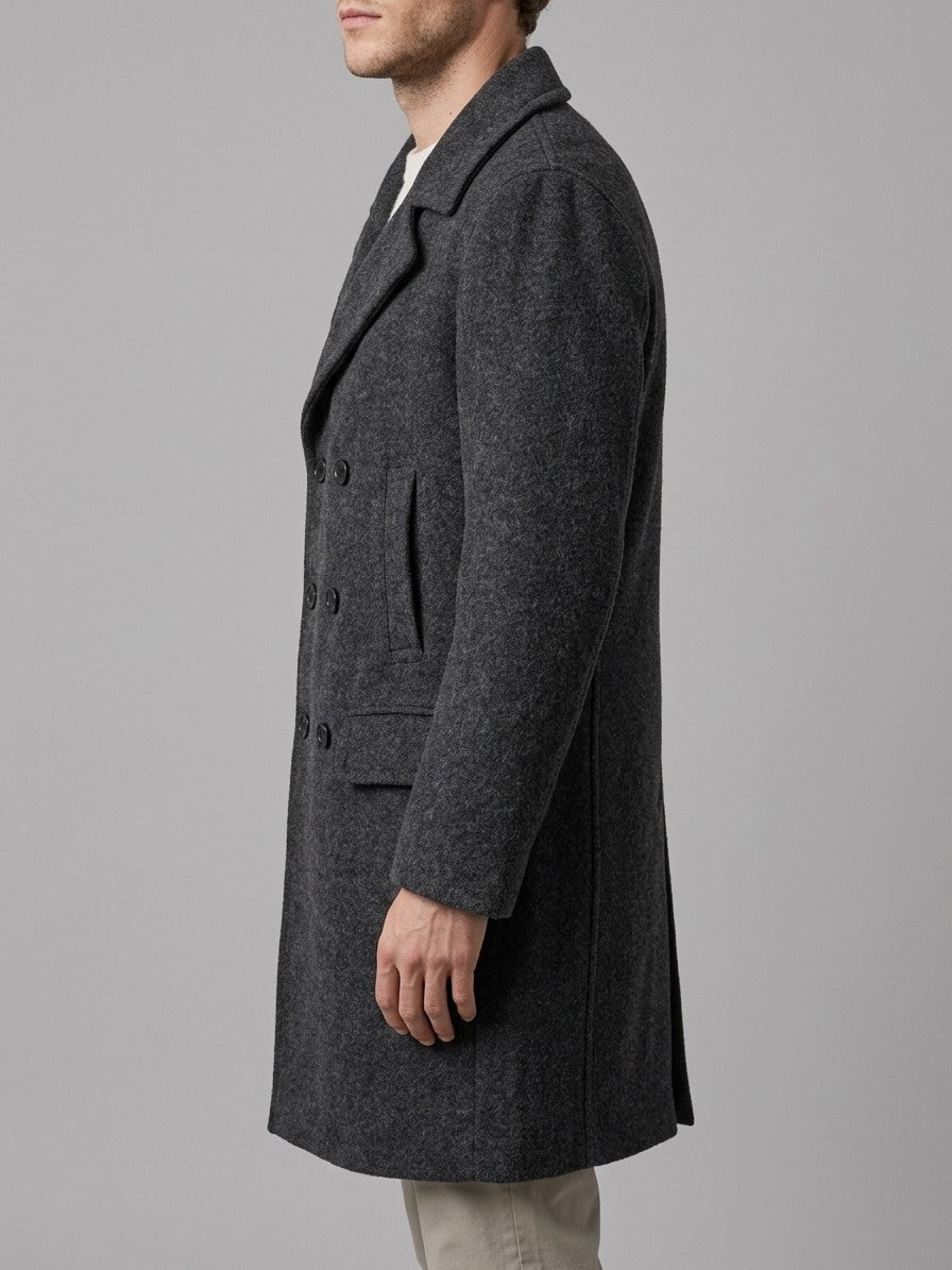 Sarteano Men's Textured Double-Breasted Overcoat — charcoal — side