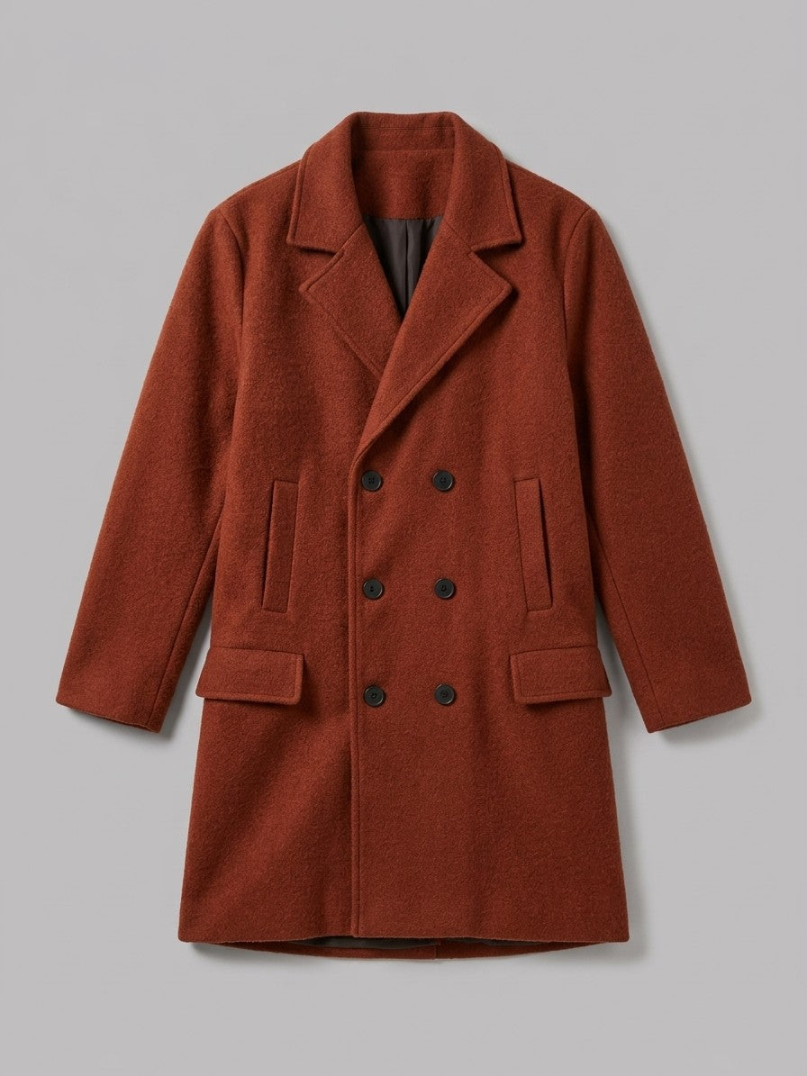 Sarteano Men's Textured Double-Breasted Overcoat — rust — packshot